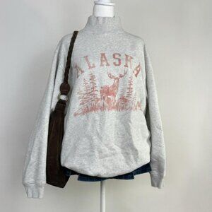 Aerie Alaska Graphic Heather Gray Mockneck Sweatshirt size M